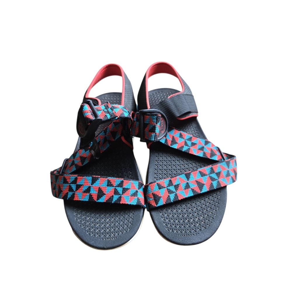 Chaco Confluence Womens 6 Black Coral Blue Geometric‎ Sport Sandals J106936